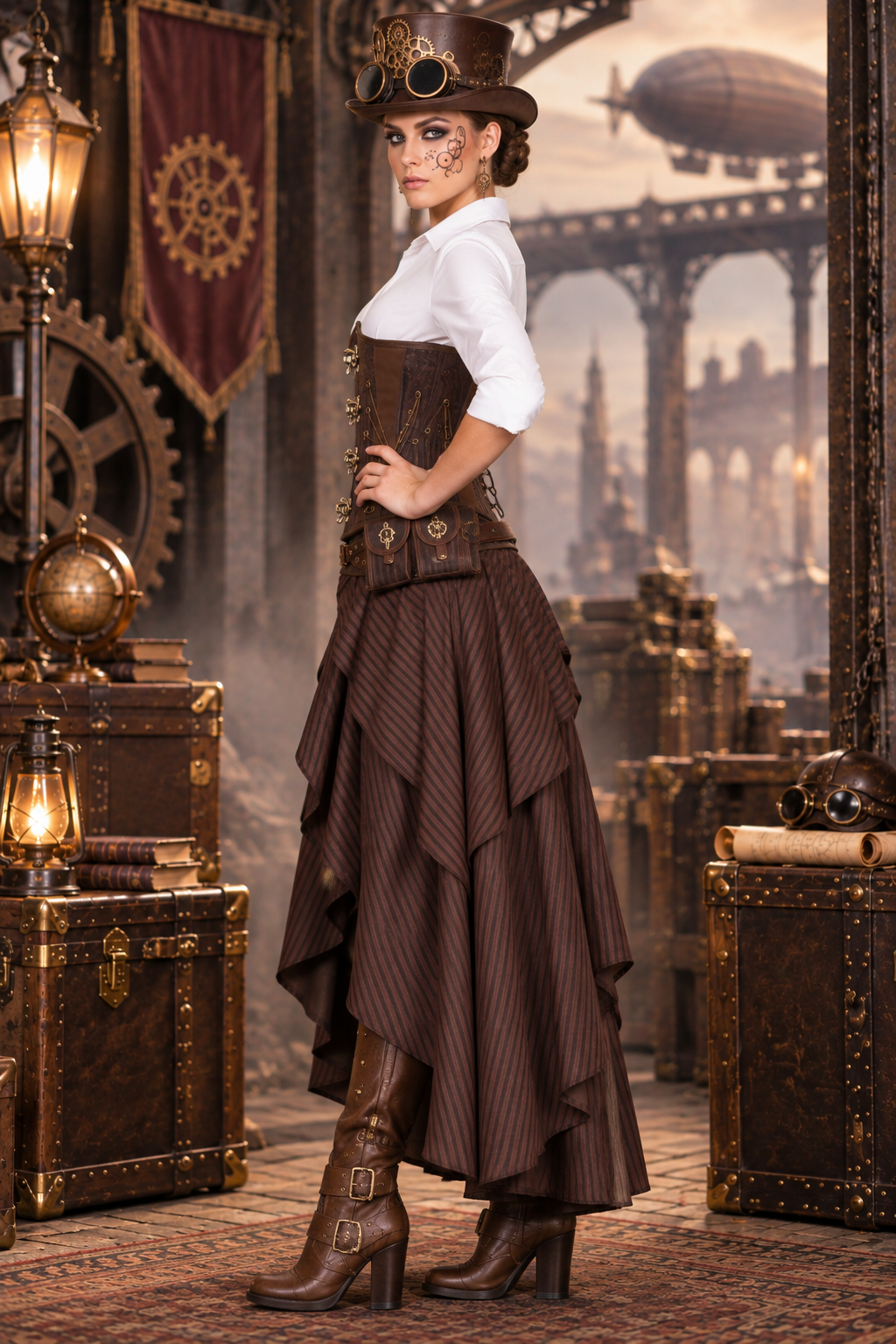 Brown Brocade Waist Reducing  Underbust Corset
