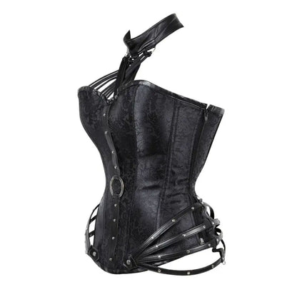 Black Brocade Authentic Steel Boned  Overbust Corset