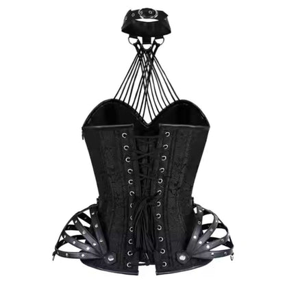 Black Brocade Authentic Steel Boned  Overbust Corset