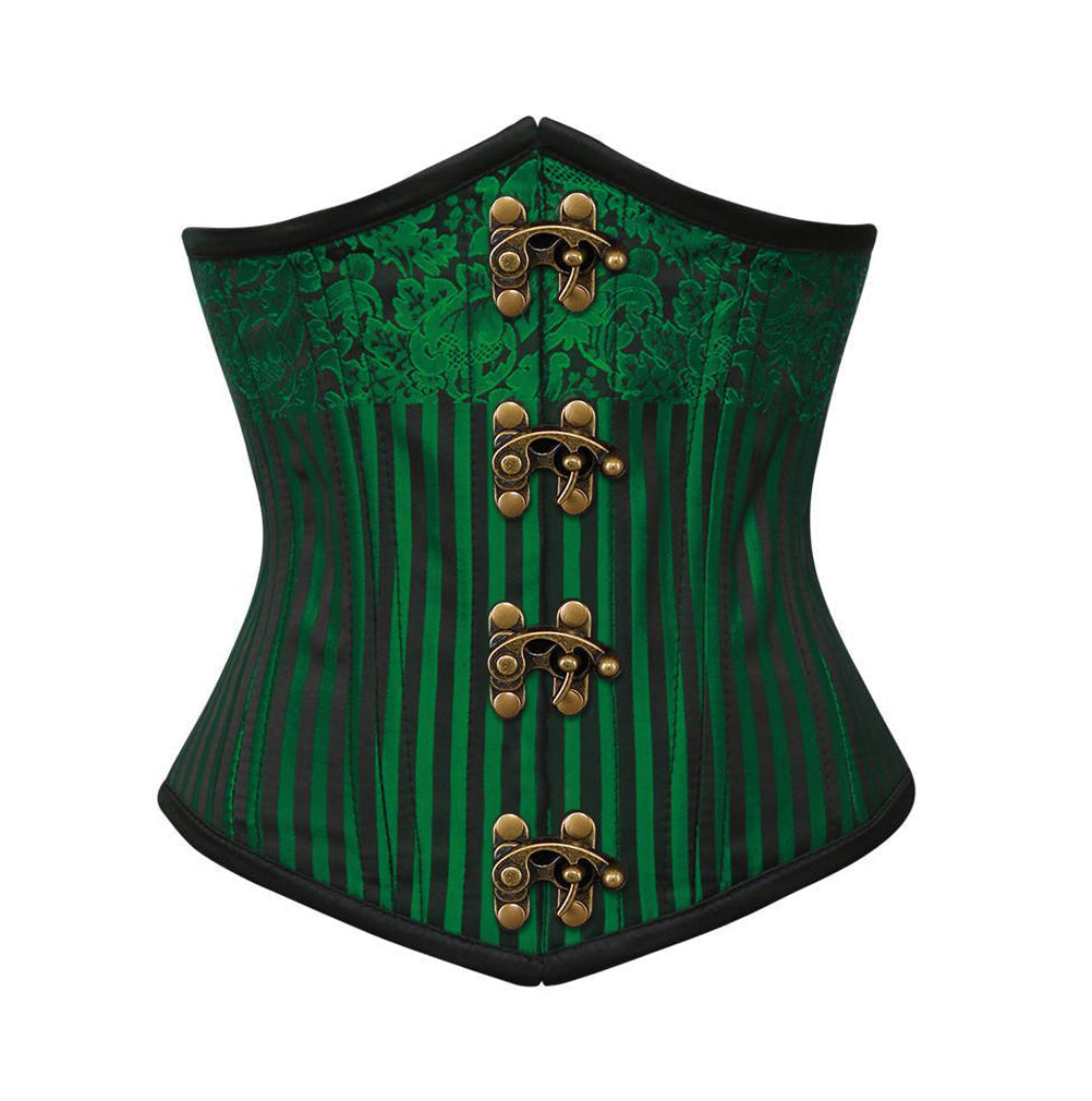 Green Brocade Authentic Steel Boned Underbust Waist Training Corset