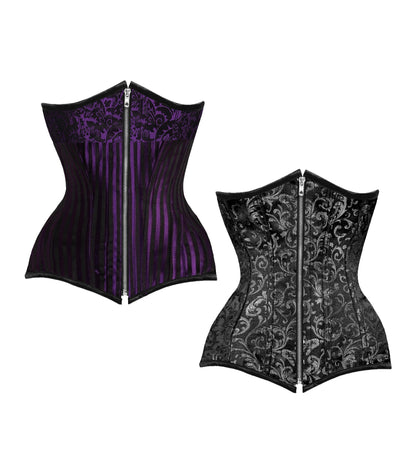 Purple/Silver Brocade Authentic Steel Boned  Reversible Underbust Corset