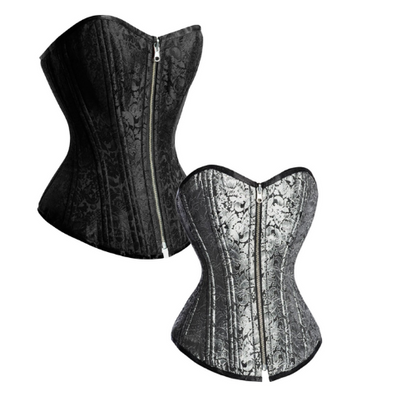 Dual-Tone Black & Silver Reversible Overbust Corset