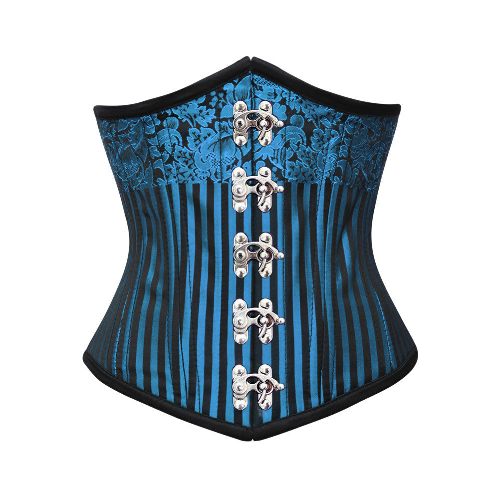Blue Brocade Authentic Steel Boned Underbust Waist Training Corset