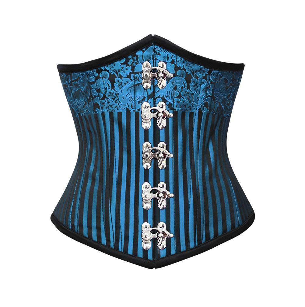 Blue Brocade Authentic Steel Boned Underbust Waist Training Corset