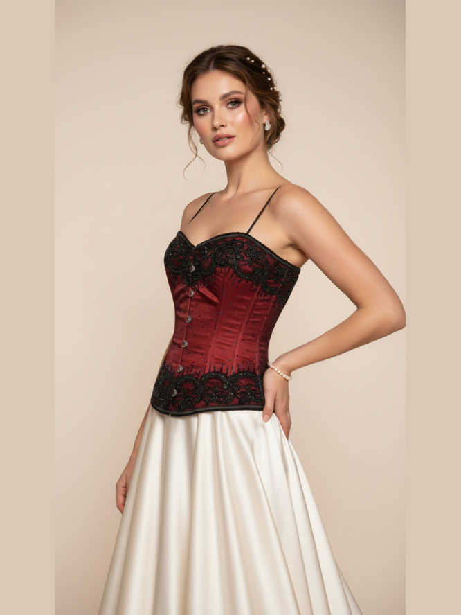 Black/Red Embroidery Overbust corset