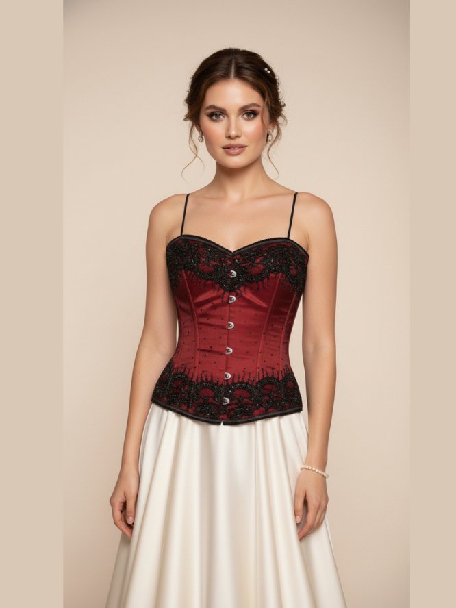 Black/Red Embroidery Overbust corset