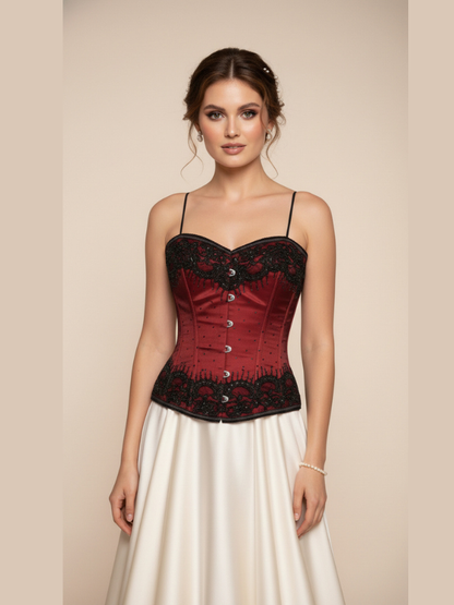 Black/Red Embroidery Overbust corset