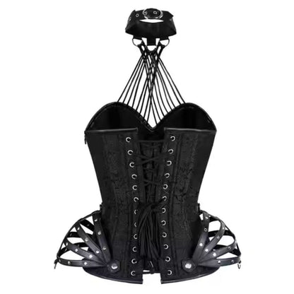 Black Brocade Authentic Steel Boned  Overbust Corset
