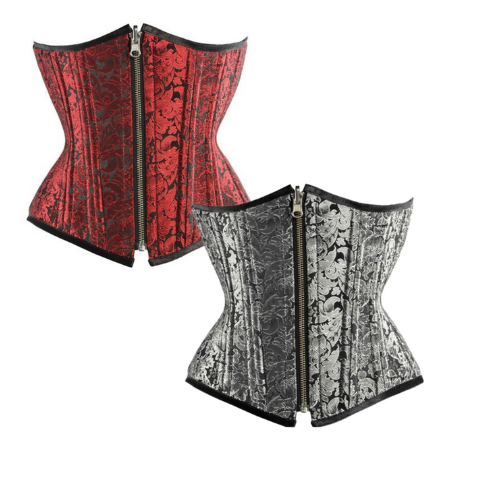 Silver Black Brocade Authentic Steel Boned Reversible Waist Training Underbust Corset