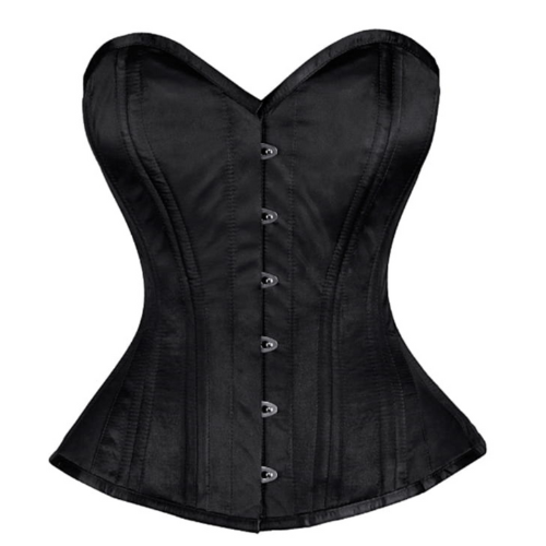 Black Satin Authentic Steel Boned Waist Training Overbust Corset