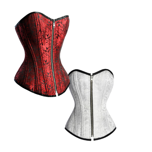 Dual-Tone White & Red Reversible Overbust Corset