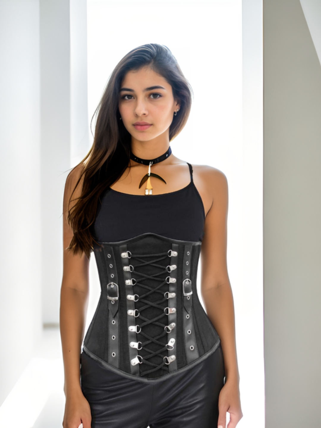 Cotton & Faux Leather Underbust Corset
