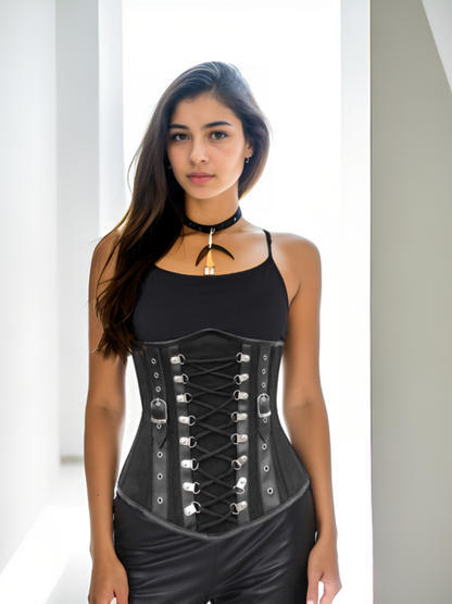 Cotton & Faux Leather Underbust Corset