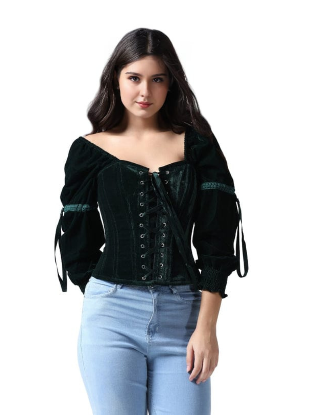 Off-Shoulder Green Velvet Corset Top