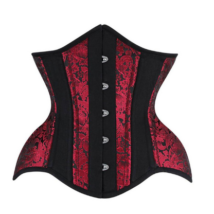 Black Red Brocade Authentic Steel Boned Underbust Waist Training Corset
