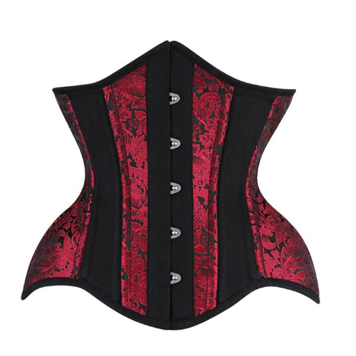 Black Red Brocade Authentic Steel Boned Underbust Waist Training Corset