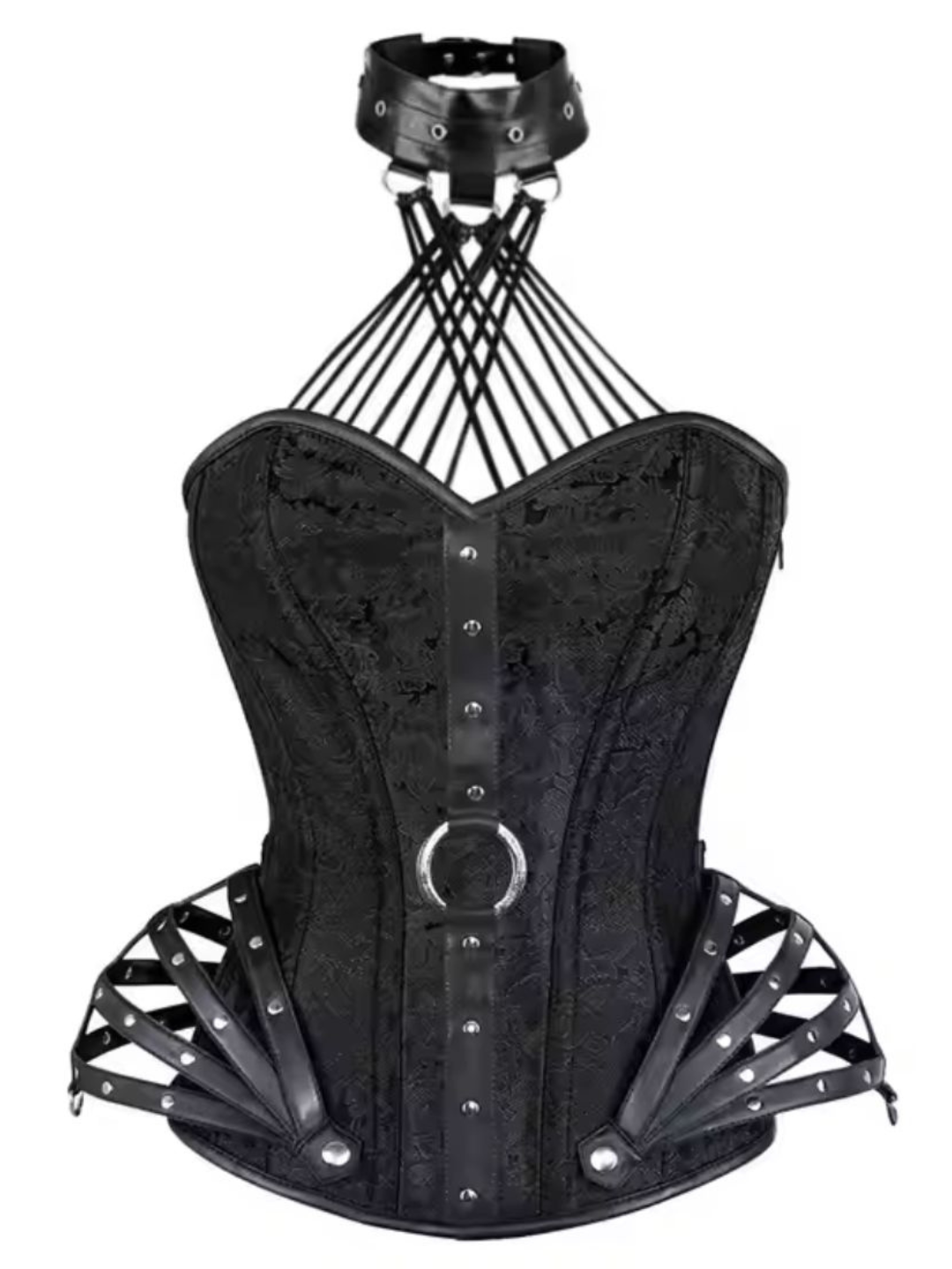 Black Brocade Authentic Steel Boned  Overbust Corset