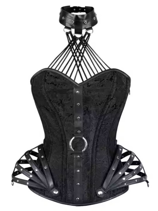 Black Brocade Authentic Steel Boned  Overbust Corset