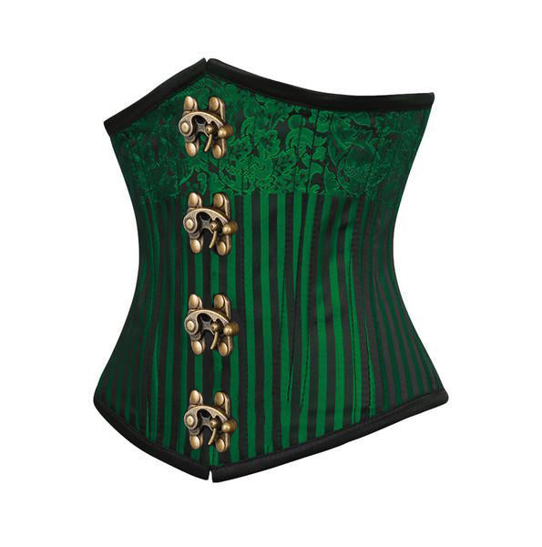 Green Brocade Authentic Steel Boned Underbust Waist Training Corset