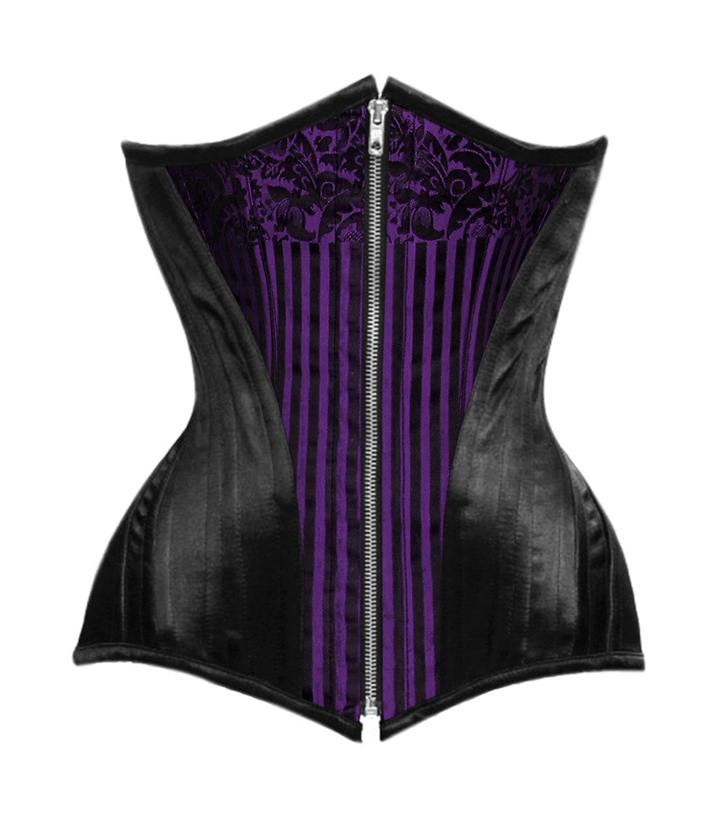 Black/Silver Brocade Authentic Steel Boned Waist Training Reversible Underbust Corset