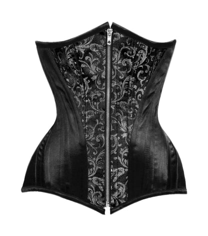 Black/Silver Brocade Authentic Steel Boned Waist Training Reversible Underbust Corset