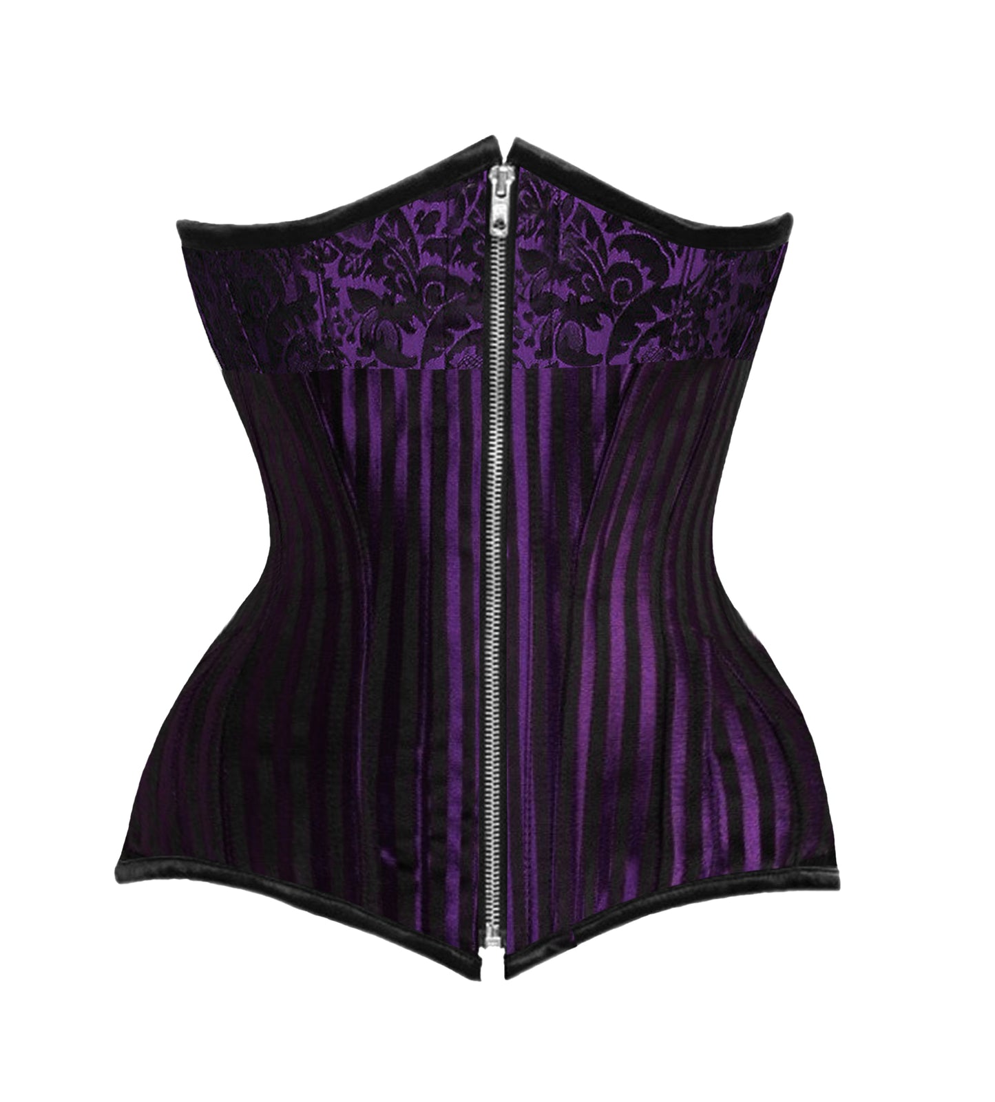 Purple/Silver Brocade Authentic Steel Boned  Reversible Underbust Corset