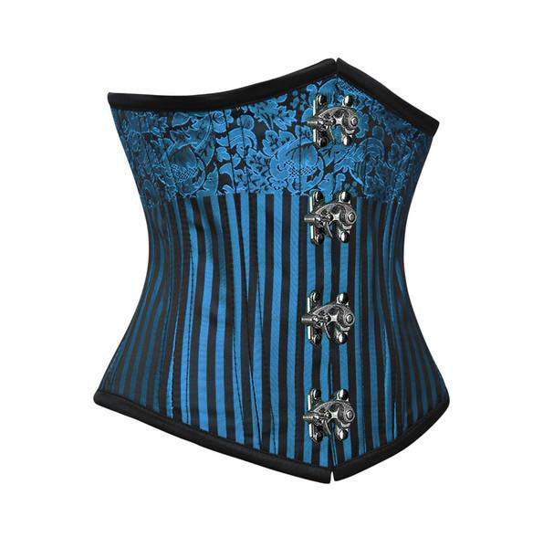 Blue Brocade Authentic Steel Boned Underbust Waist Training Corset